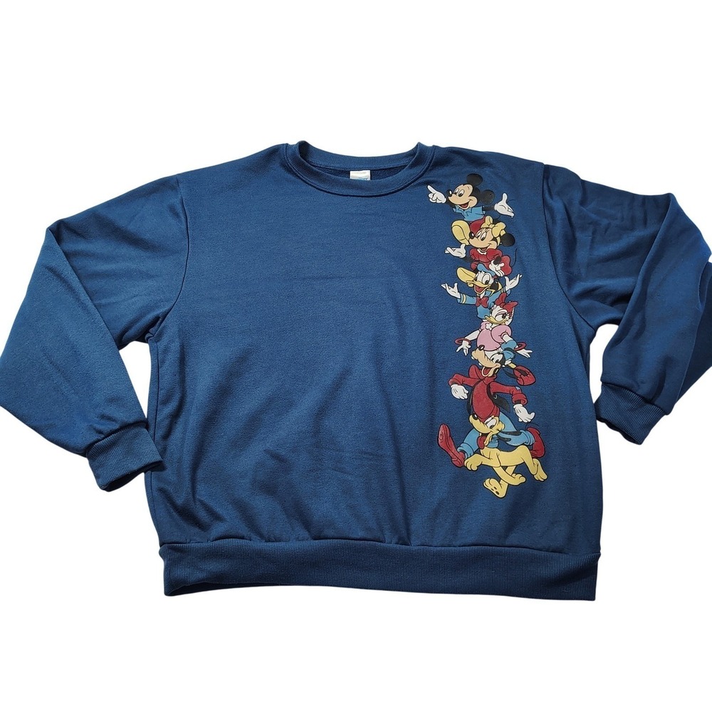 Disney Mickey and Friends Navy Blue Graphic Sweatshirt Character Stack Large